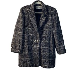 Vintage Joan Yellen Black Gray Tweed Coat Preppy Classic Size Petite M